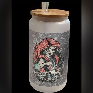 Glass Can Tumbler Mermaids Rock 16oz, handcrafted